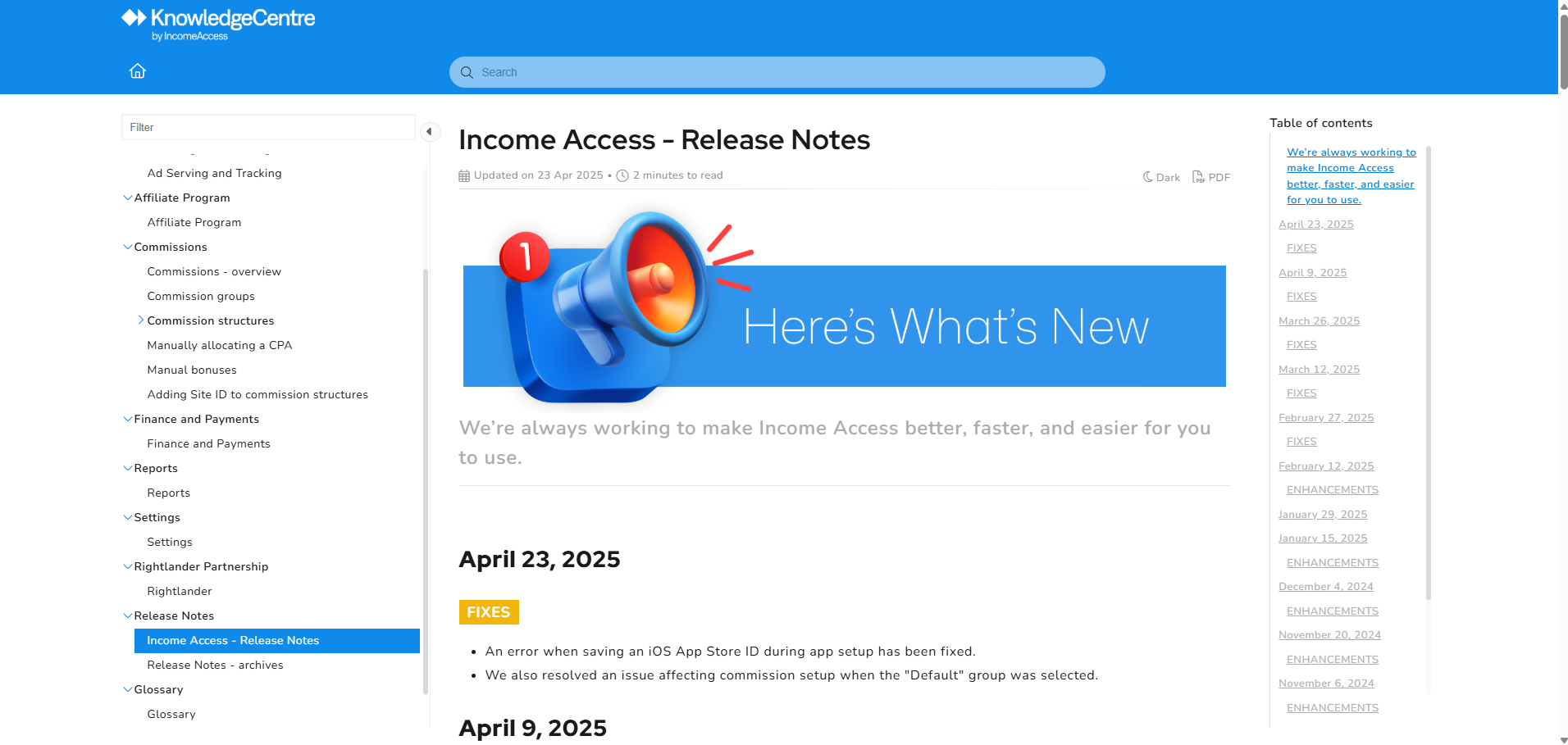 screenshot of Income Access